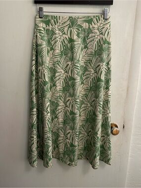 Pact Midi Skirt A-Line Womens S Green Organic Cotton Tropical Vacation Beach